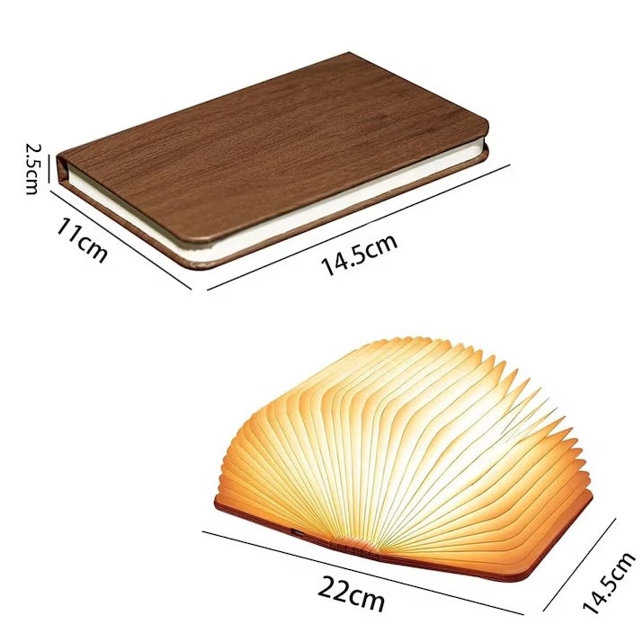 Lampe LED Pliable en Forme de Livre avec 3 Types de Lumière, Charge USB et Fonction Lampe de Nuit Portable, Couvercle en Bois, 11×14.5×2.5cm-red - 5