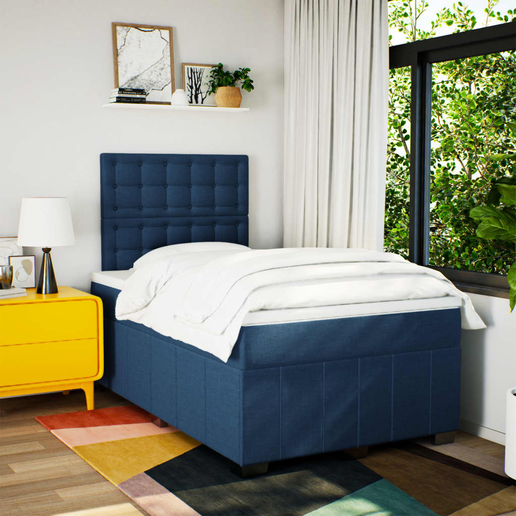 Maison Exclusive - Sommier à lattes de lit avec matelas Bleu 120x200 cm Tissu - 5