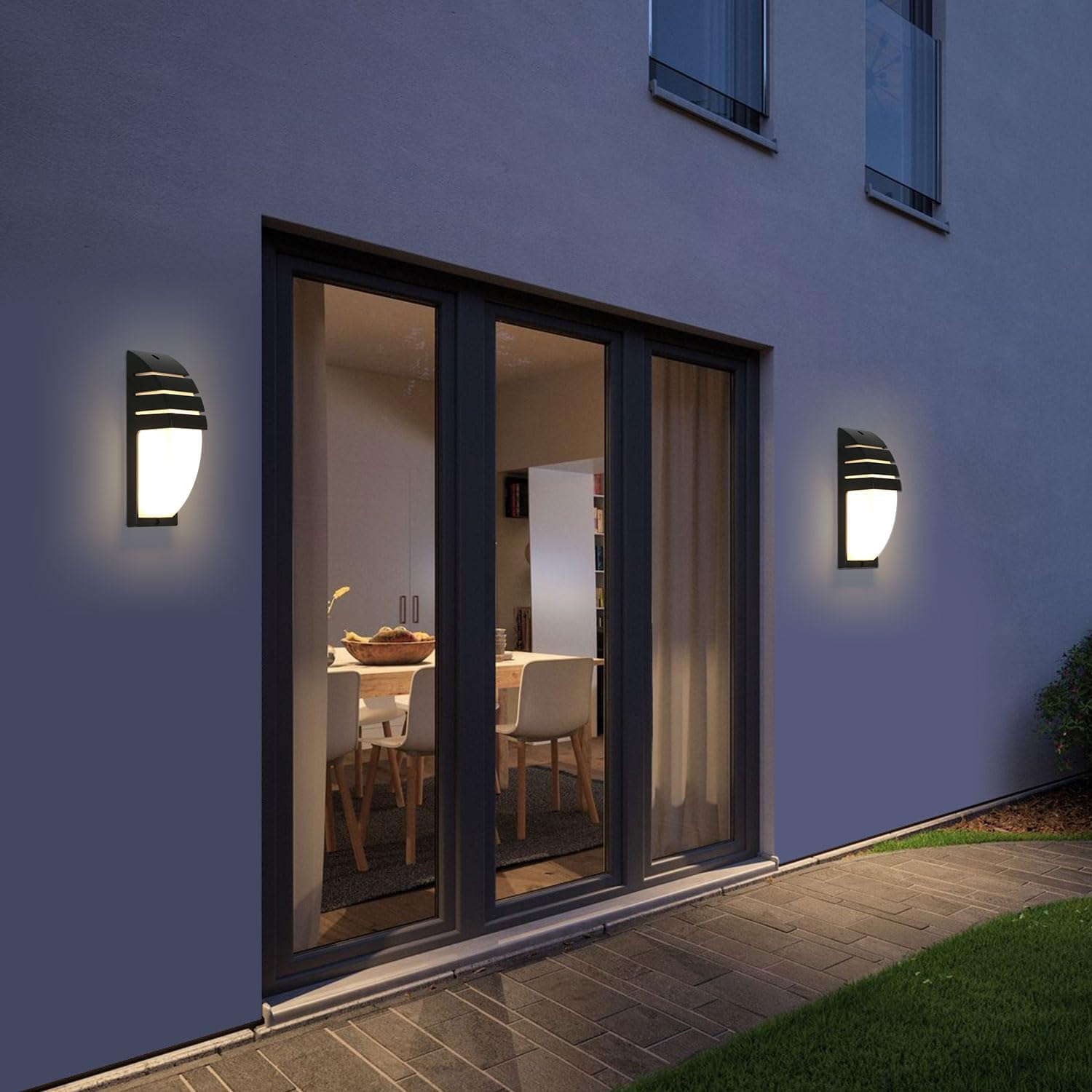 2 pezzi Applique da Esterno Impermeabile IP65 Lampada da parete a LED Bianco Caldo 3000K Per Ingresso Cortile Giardino Terrazza Balcone Garage Nero - 6