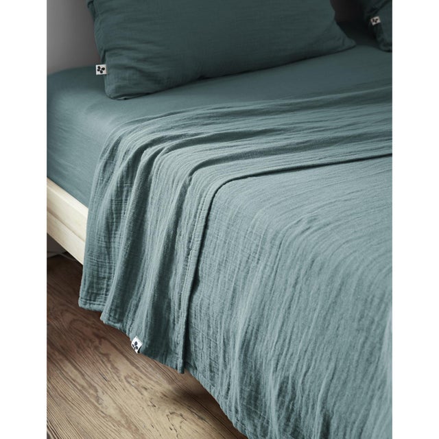 Drap plat 270 x 300 cm Double gaze de coton luxe Gaïa Bleu canard