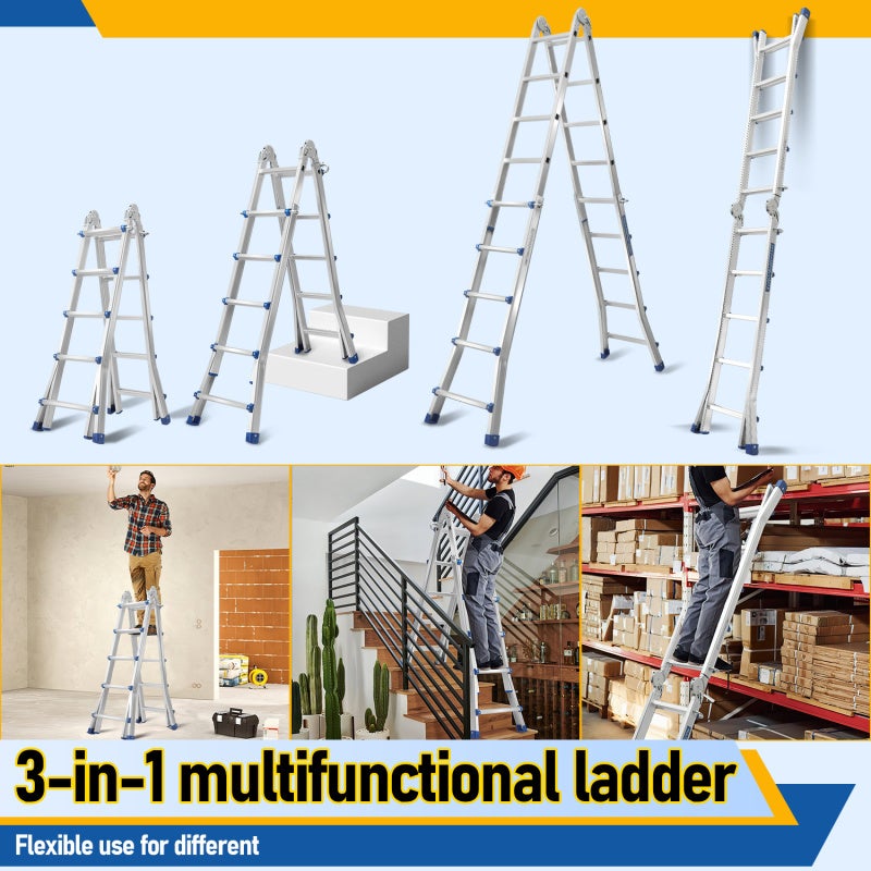 Échelle Télescopique Escabeau Telescopique Multi-Fonction 4x5 marches Echelons Polyvalent - 3