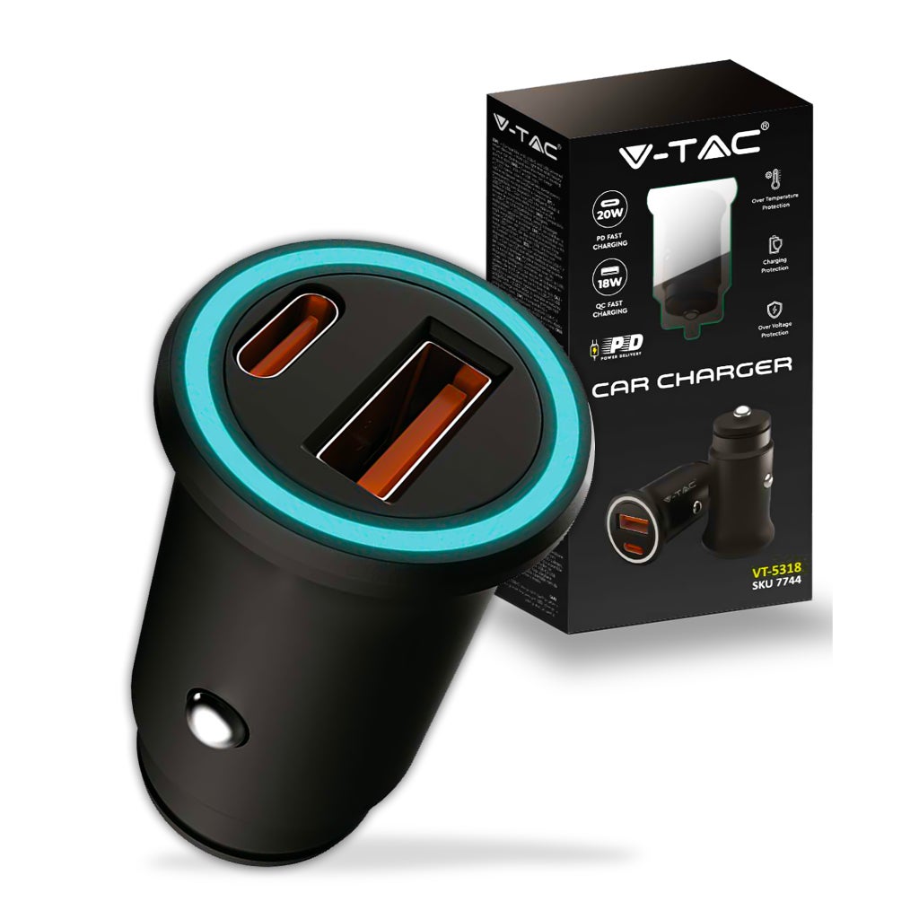 Caricabatterie rapido per auto USB C a doppia spina QC 3.0 da 12 V/24 V