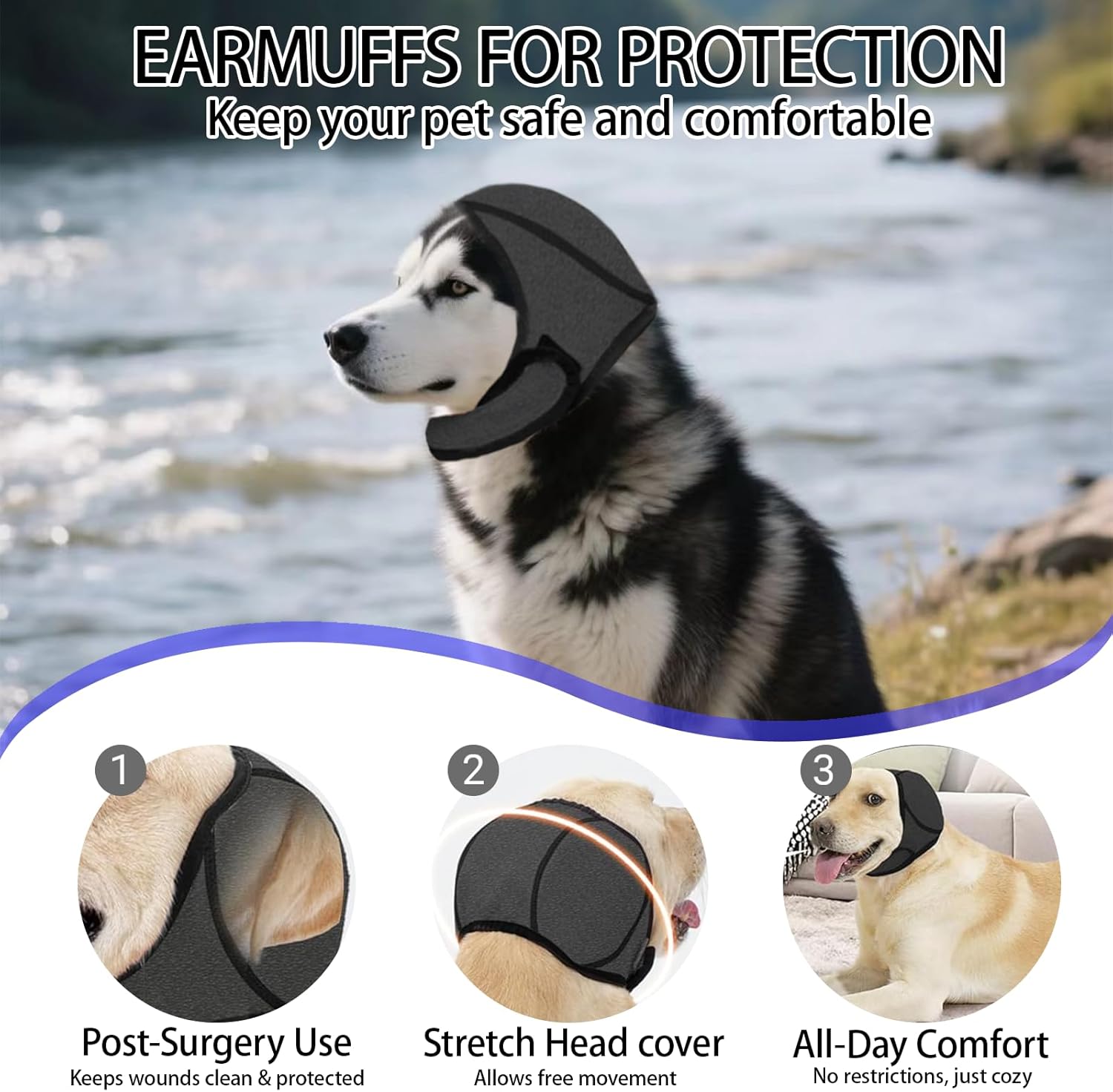 Protectores auditivos para perros (M), impermeables y cálidos para el aseo, el baño y la natación, ajustables, relajantes y que reducen el ruido, para - 4