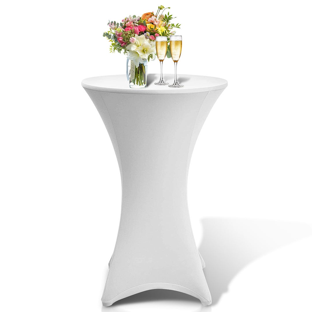 Nappe Extensible Ronde 80x110cm En Spandex Lavable - Housse De Table Cocktail Blanche Protection Anti-Taches Pour Mariages, Banquets Et Fêtes