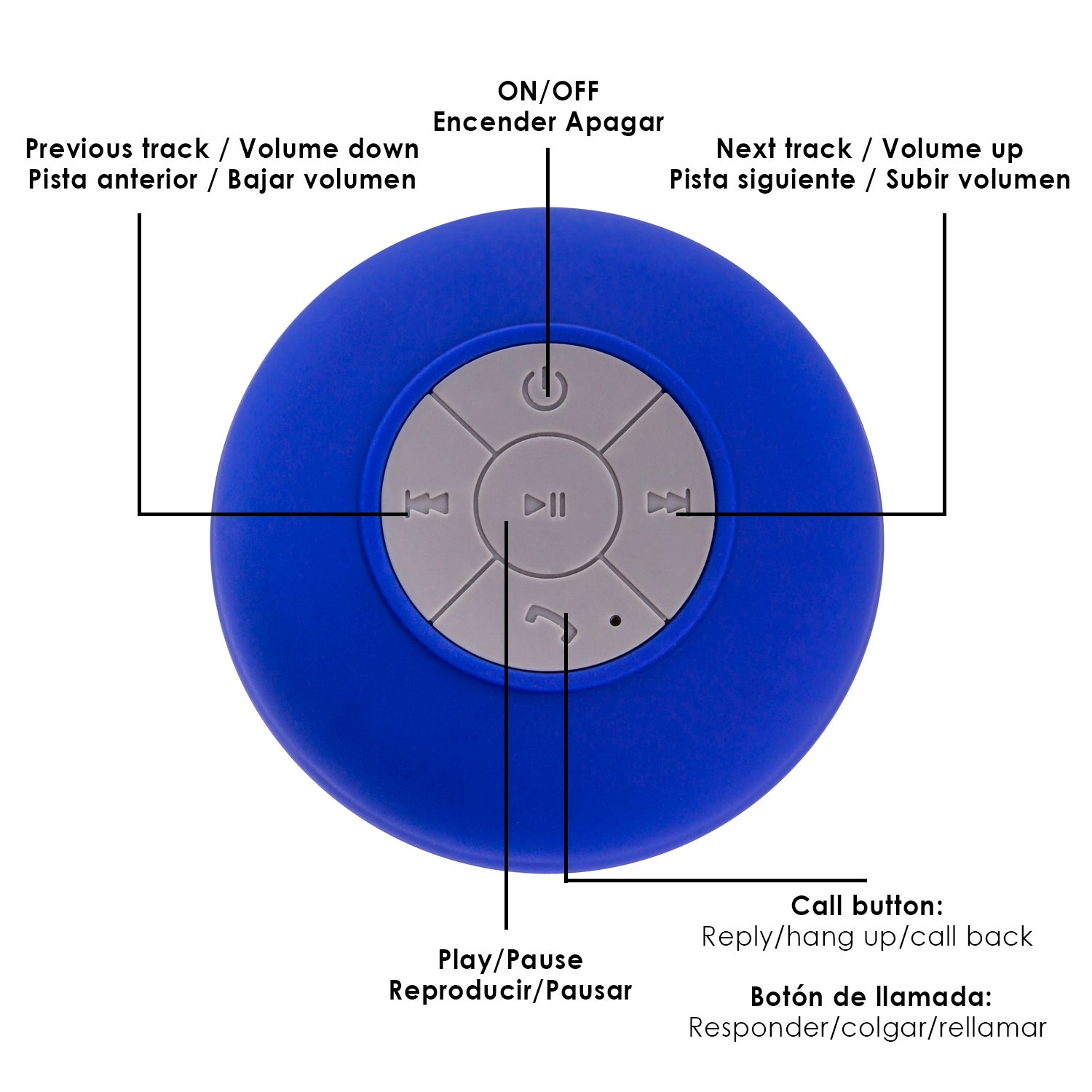 Altavoz Rariax Bluetooth con ventosa, resistente a salpicaduras de agua, especial ducha 8,5x5,5x5,5 Cm. Color: Blanco DAM - 3