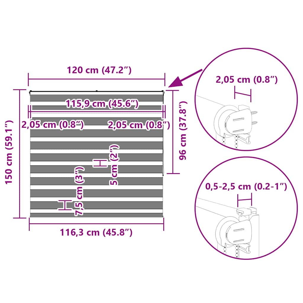Tenda a Rullo Zebra Larghezza Tessuto 115,9 cm Poliestere vidaXL - 3