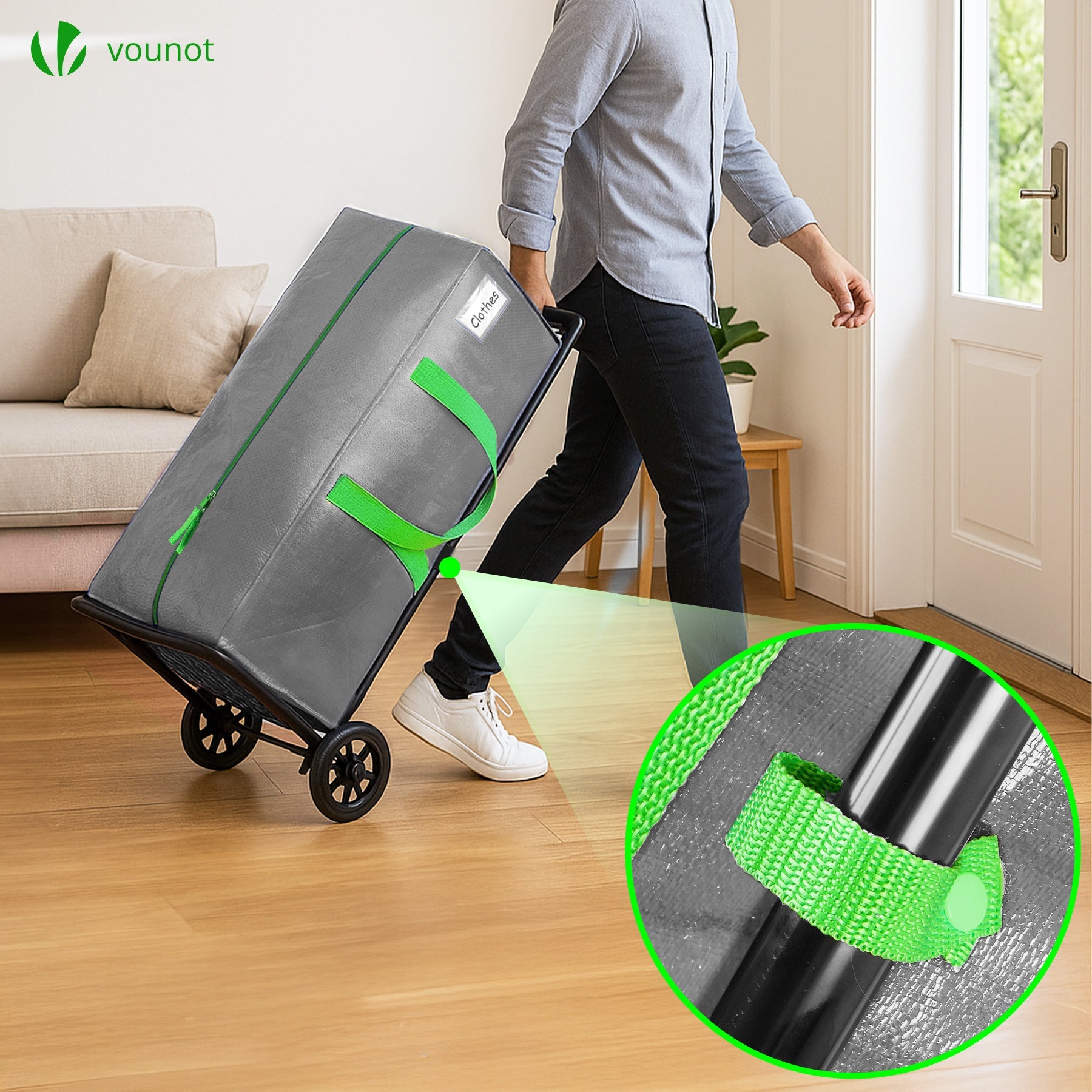 Lot de 5 sacs de déménagement grand format - sacs de rangement avec sangles de sac à dos et poignée - gris - VOUNOT® - 7