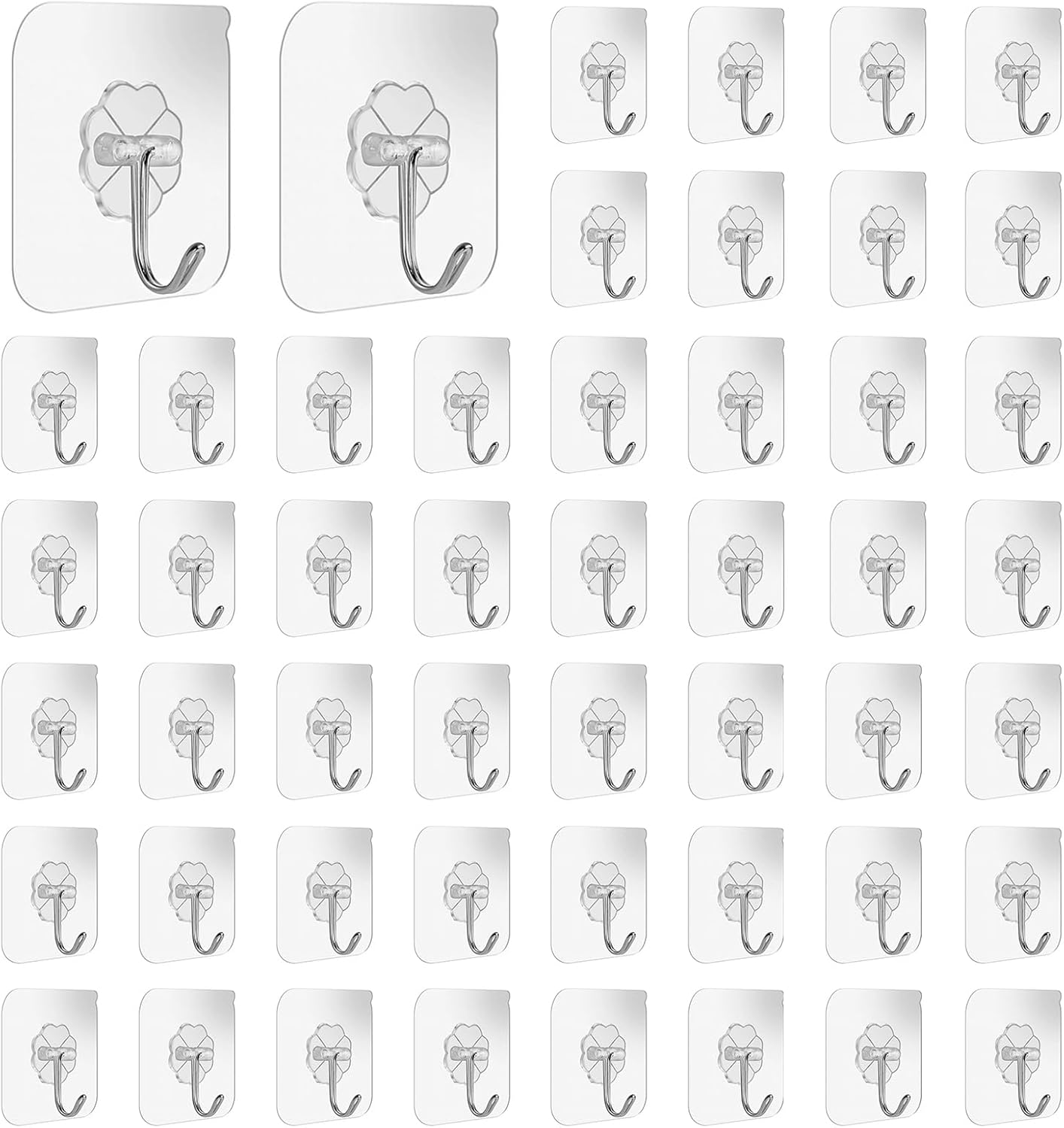 Opakowanie 50 samoprzylepnych haczyków, bez wiercenia, przezroczystych i wodoodpornych, do kuchni, łazienki i na ścianę.