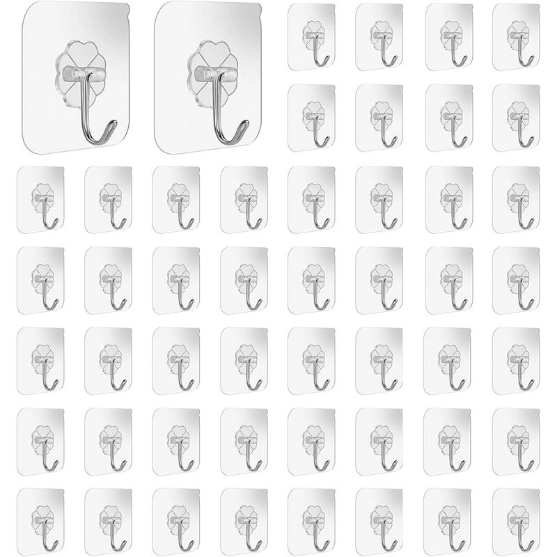 Opakowanie 50 samoprzylepnych haczyków, bez wiercenia, przezroczystych i wodoodpornych, do kuchni, łazienki i na ścianę.