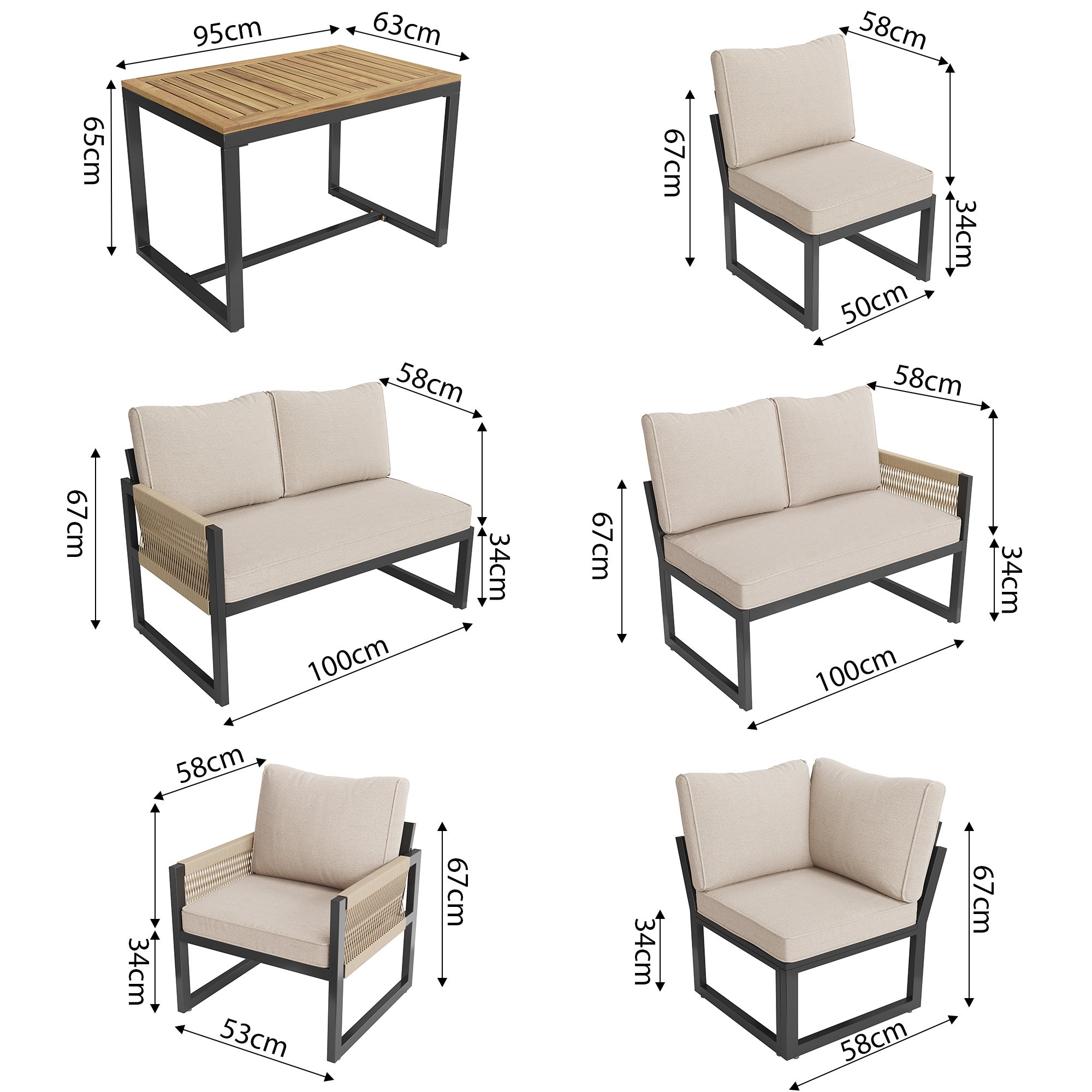 Salon bas de jardin en résine 100% synthétique Beige 8 personnes - 9