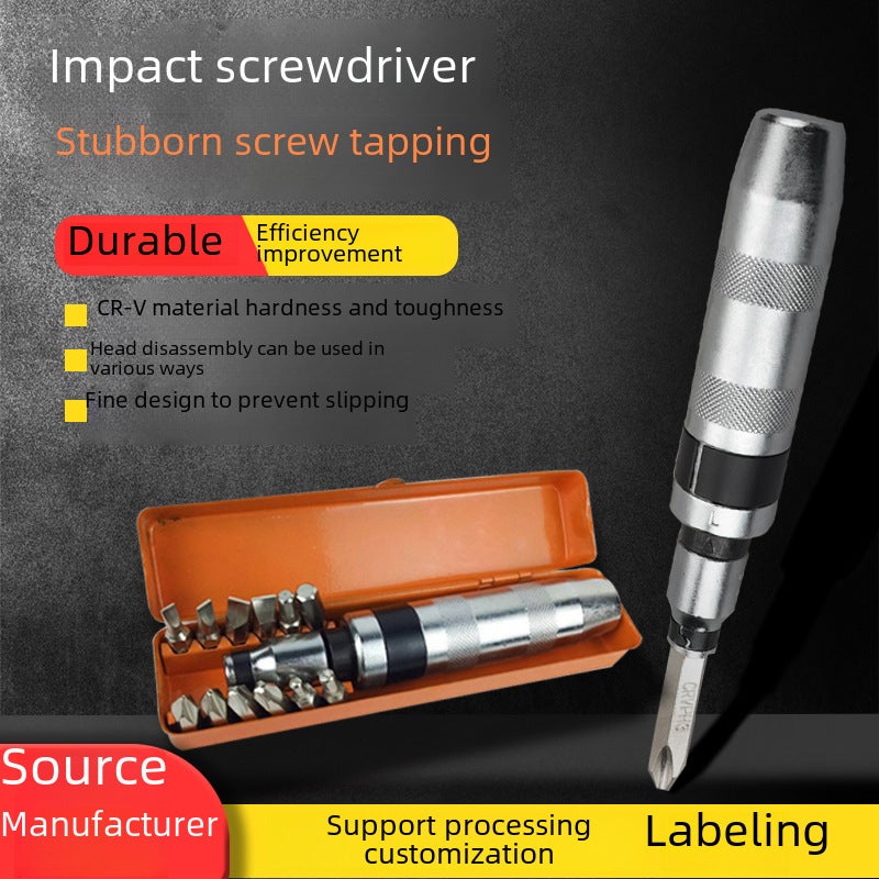 Coffret de 14 tournevis à percussion en acier chrome-vanadium, avec boîte en fer, pour démontage de vis rouillées et travaux de quincaillerie - 2