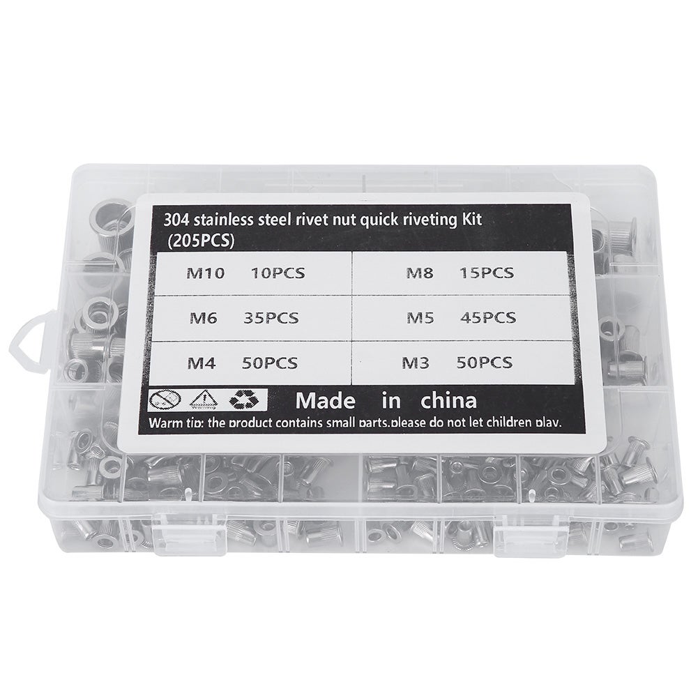 Écrous à Sertir QWORK - 165 Pièces Acier Inox 304, 6 Tailles M3 à M10 - Pour Fixation Solide Métal, Plastique