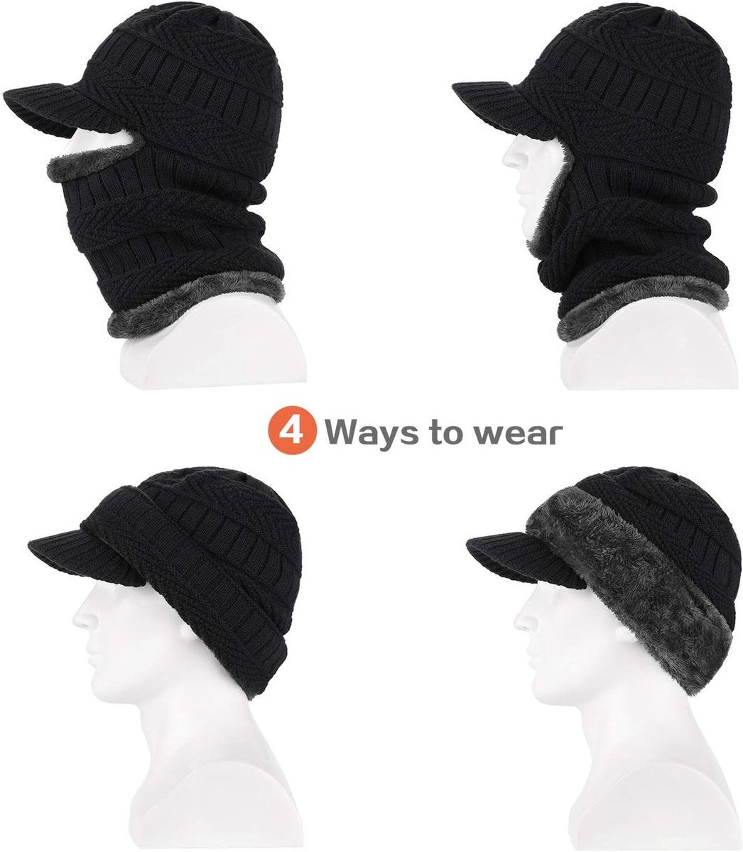 Bonnet - Chapeau tricoté - Bonnet pour homme - Cagoule - Coupe-vent - Chaud - Idéal pour les activités de plein air - Camping - Hiver - 3