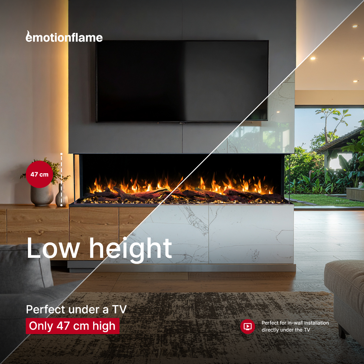 Cheminée électrique à 3 côtés Emotion Flame Solis 120 - feu premium, encastrable - 120x30x46 cm - cheminée LED - chauffage 750/1500 W - 2