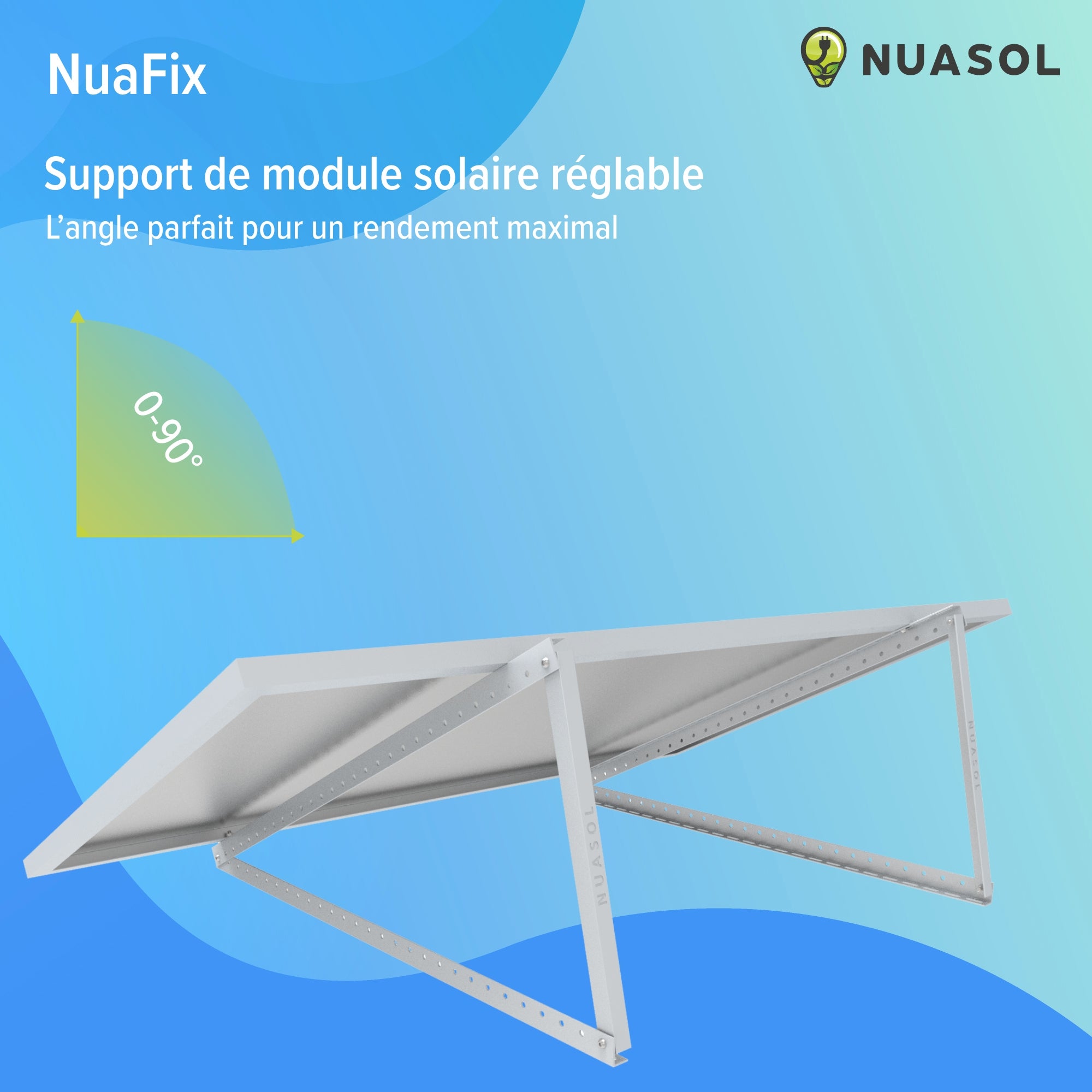 NUASOL Support pour panneau solaire jusqu'à 72 cm - Toit plat PV - Réglable de 0 à 90 ° - Lot de 4 - Aluminium - Matériel de montage - 5