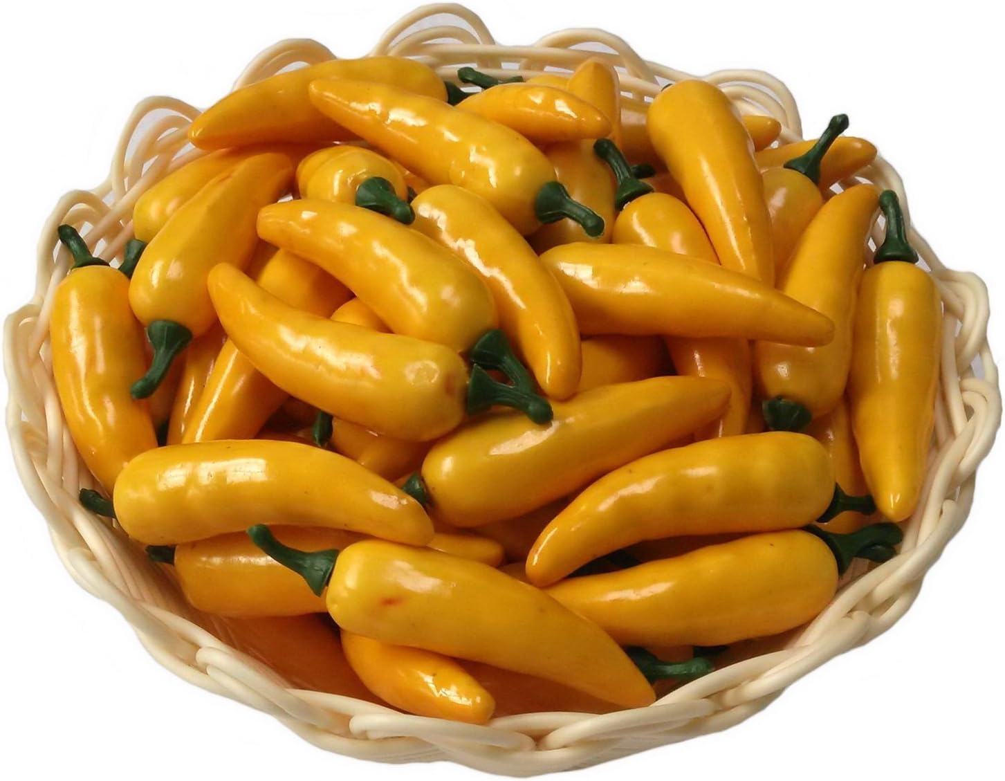 Zestaw 100 mini sztucznych trójkolorowych papryczek chili (czerwone, żółte, zielone), realistyczne, do dekoracji wnętrz - żółte