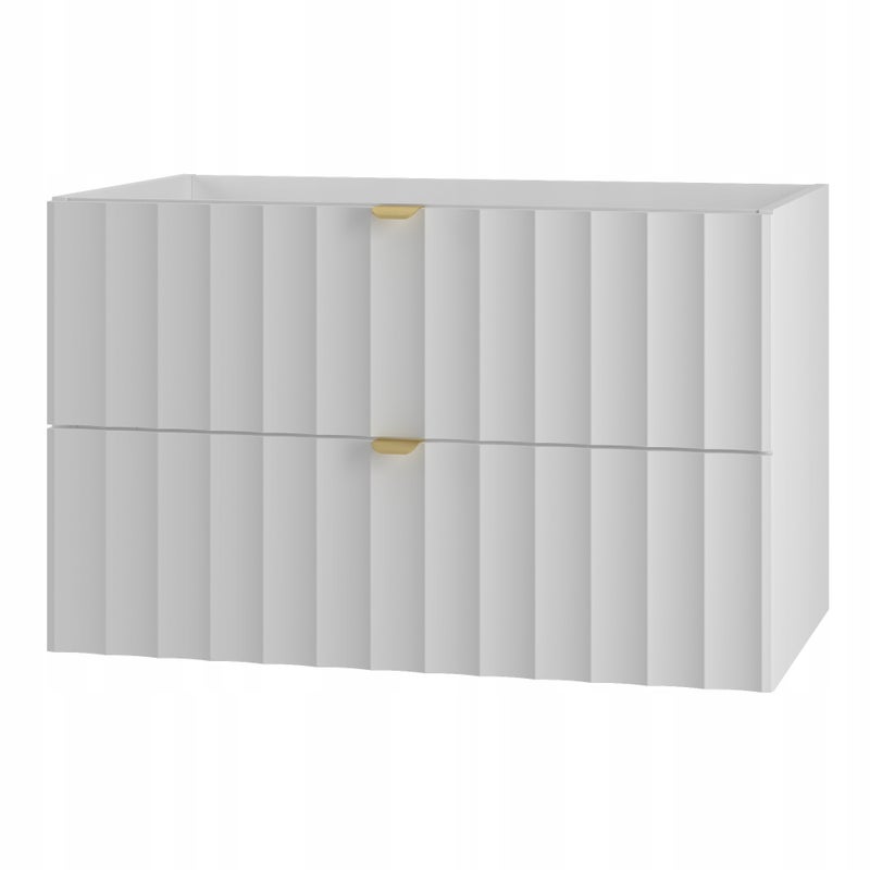 Szafka łazienkowa ARCOS 80 cm biała ryflowana wisząca złoty uchwyt