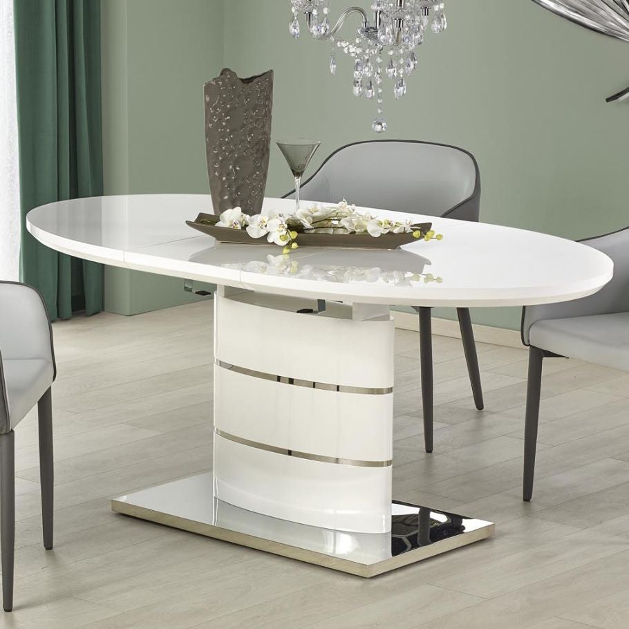 Mso  Mesa De Comedor Ovalada Ipson Con Hoja Extensible Blanca , Leroy Merlin