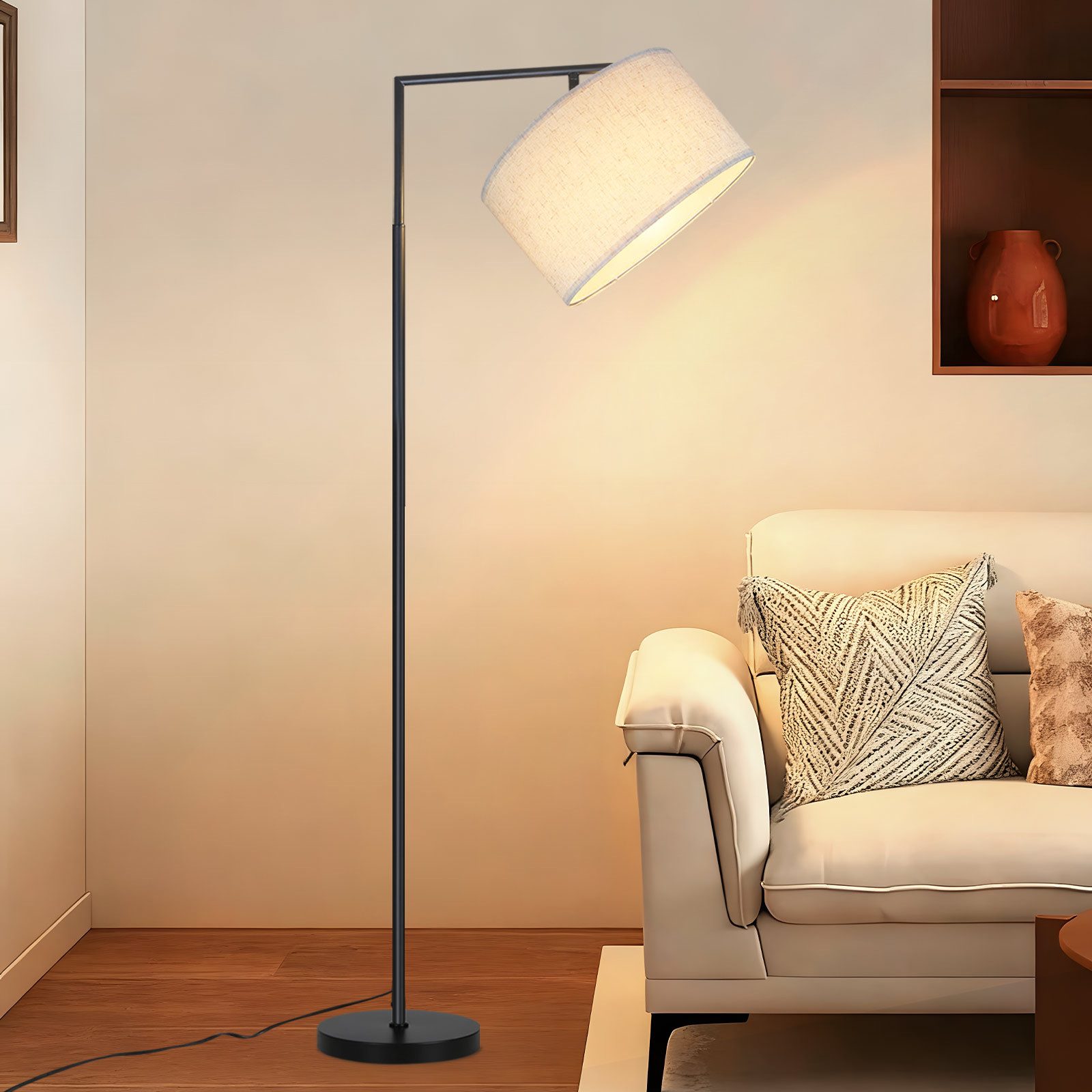 ZMH Lampa podłogowa do salonu nowoczesna lampa do czytania z tkaniny E27 z przełącznikiem nożnym