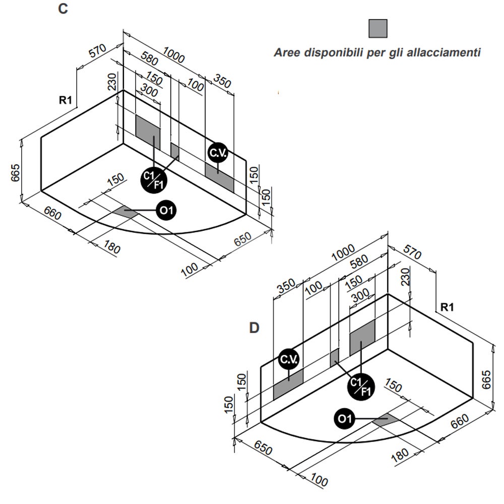 Vasca angolare con idromassaggio e pannello 150x100cm SX - Grazia - 4