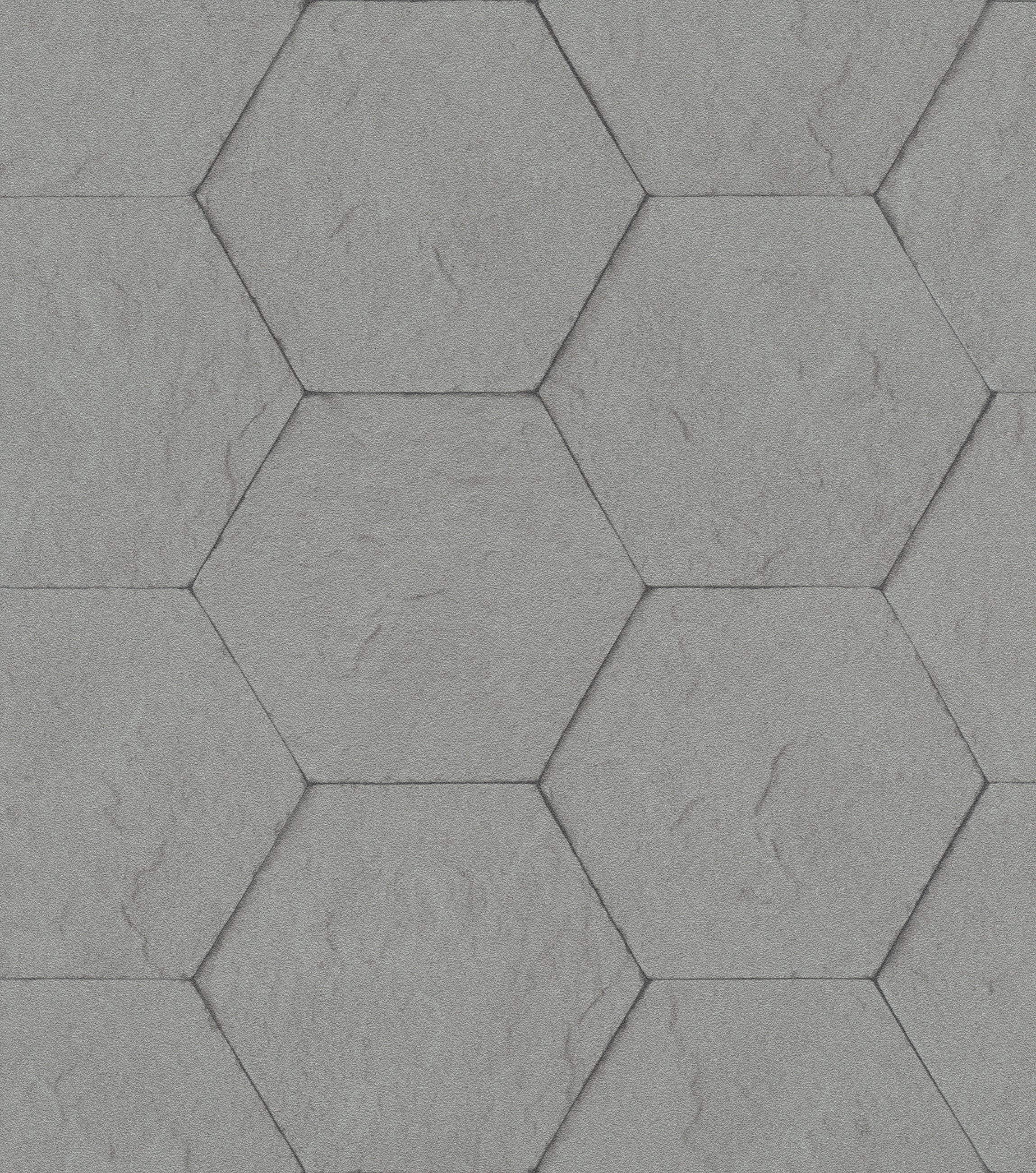 Papel pintado rasch 427127 - papel pintado no tejido gris con motivos geométricos de piedra, aspecto de baldosa