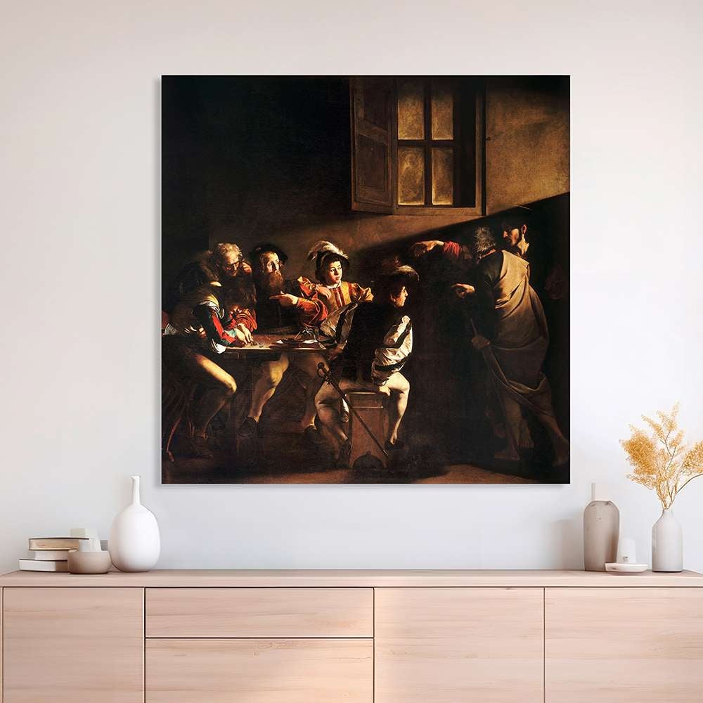 Tableau sur toile - Le Caravage - La vocation de saint Matthieu - 90x90 cm - 2