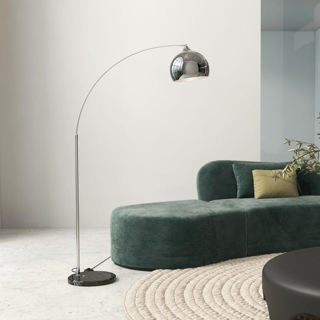 Lampadaire salon arc réglable pied marbre style vintage 40W E27 100-115 x 30 x 170-180 cm noir gris