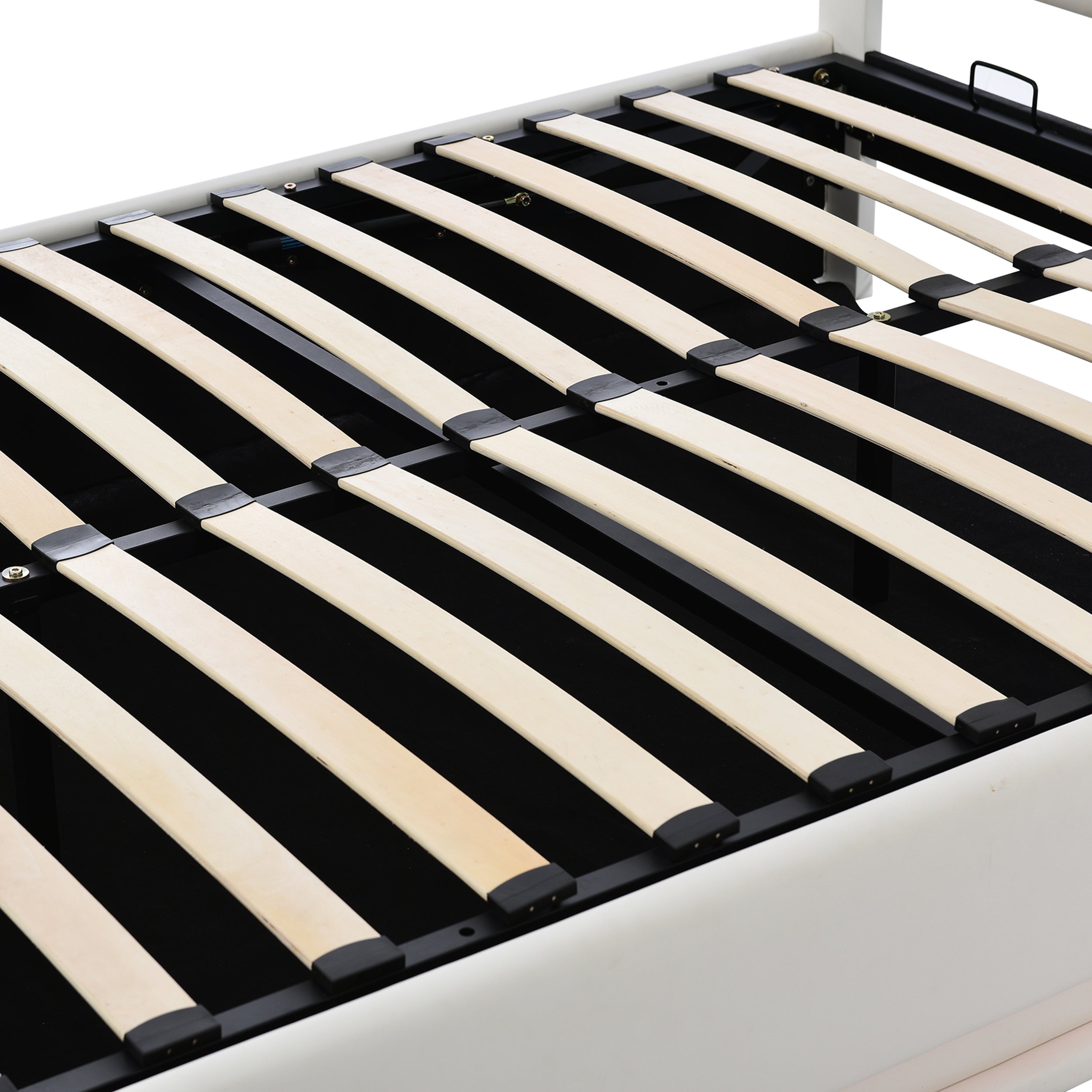 Cama contenedor tapizada 140x200 cm con iluminación LED - en símil piel - Blanco - 7