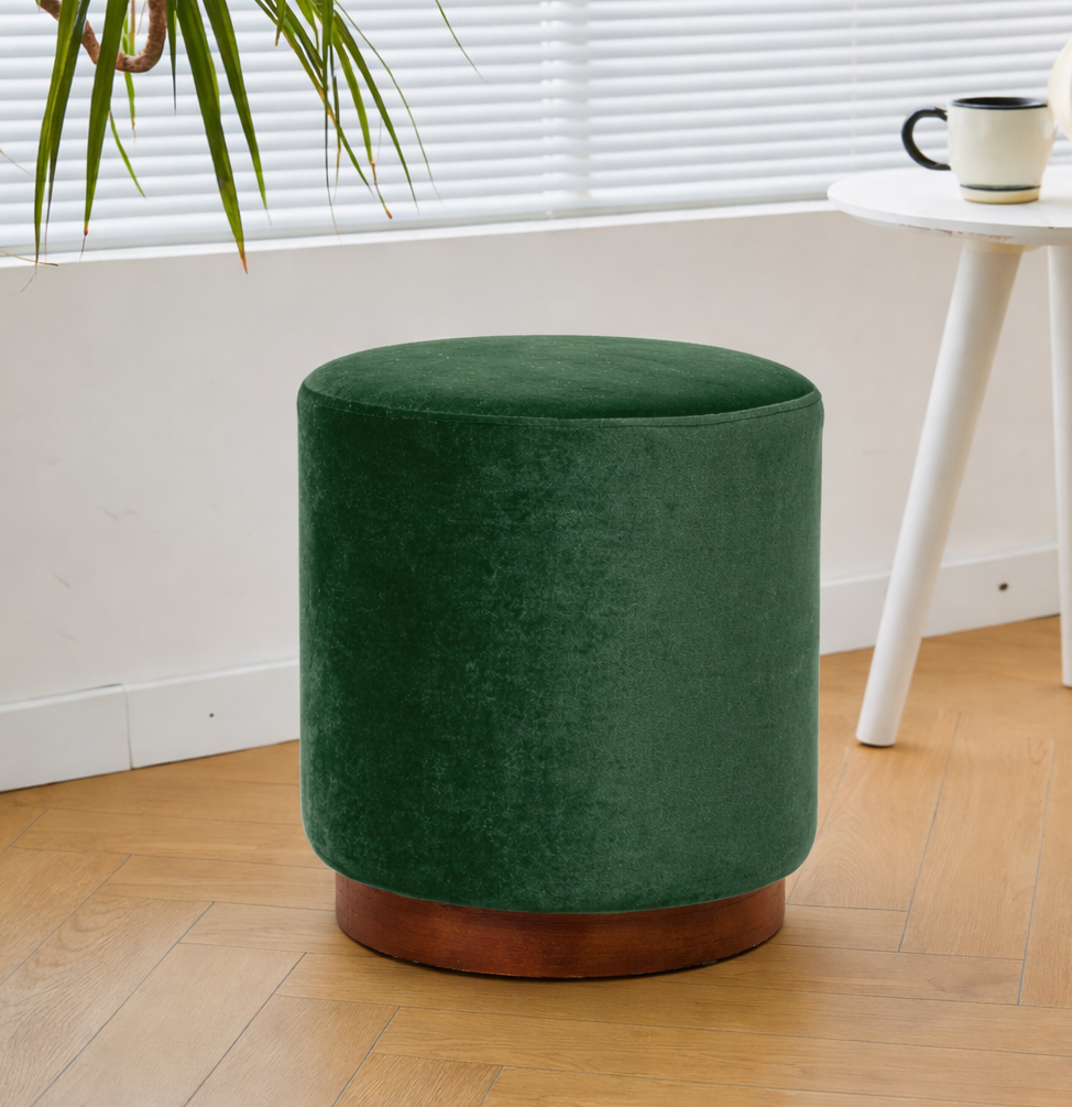 Nordlys - Pouf de Salon Base en Bois Marron Velours Vert - 2