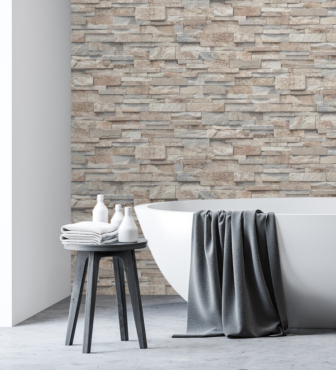 Papier peint vinyle lessivable imitation mur de pierre d'ardoise texturé en relief - Austin Stone 127671 de GAULAN - Rouleaux de 10 m x 0,53 m - 6