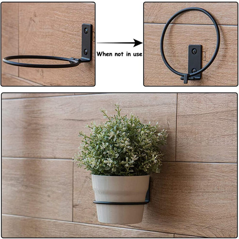 Support de Pot de fleur, 3 pièces, diamètre 15 cm, anneau de support mural en métal pour Pot de fleur avec vis, noir - 4
