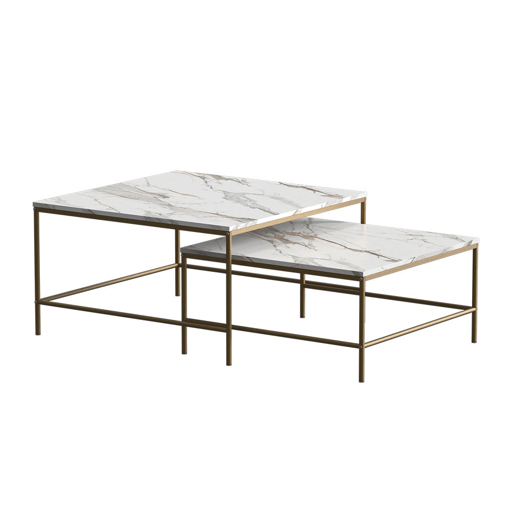 Vicco Zestaw stolików kawowych Ramio, Biały/złoty, 80 x 80 cm 2 części