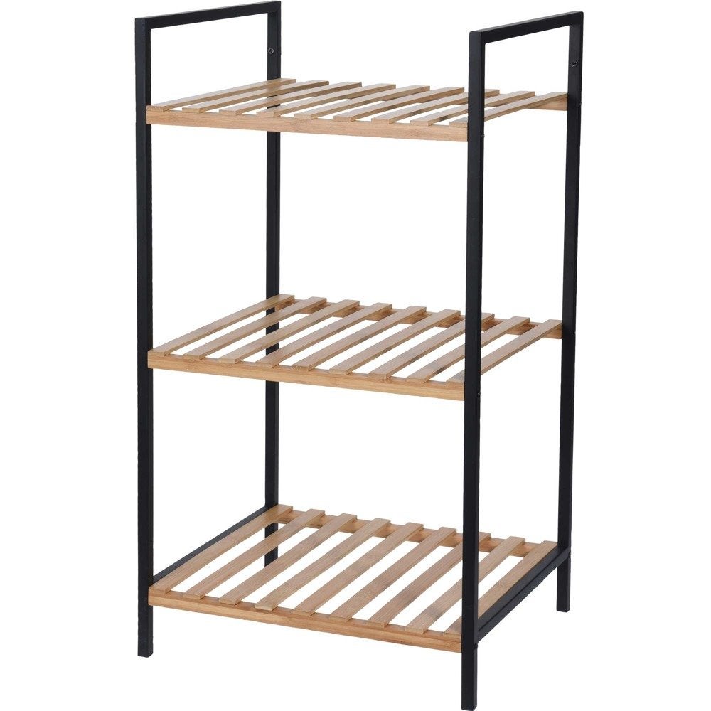 Bathroom Solutions  Estantería De Almacenaje Con 3 Estantes Bambú Acero Negro , Leroy Merlin