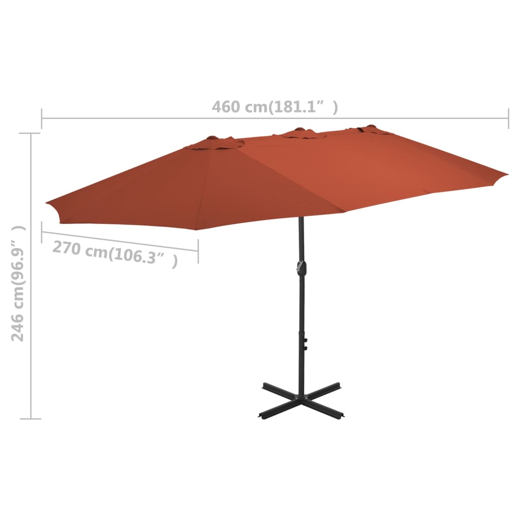 Parasol avec poteau en aluminium 460x270 Terre cuite - 8