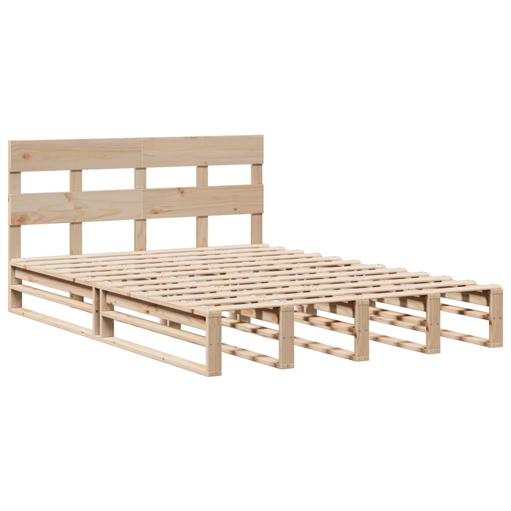 Cadre de lit sans matelas en bois de pin massif pour la chambre, 150 × 200 cm - 3