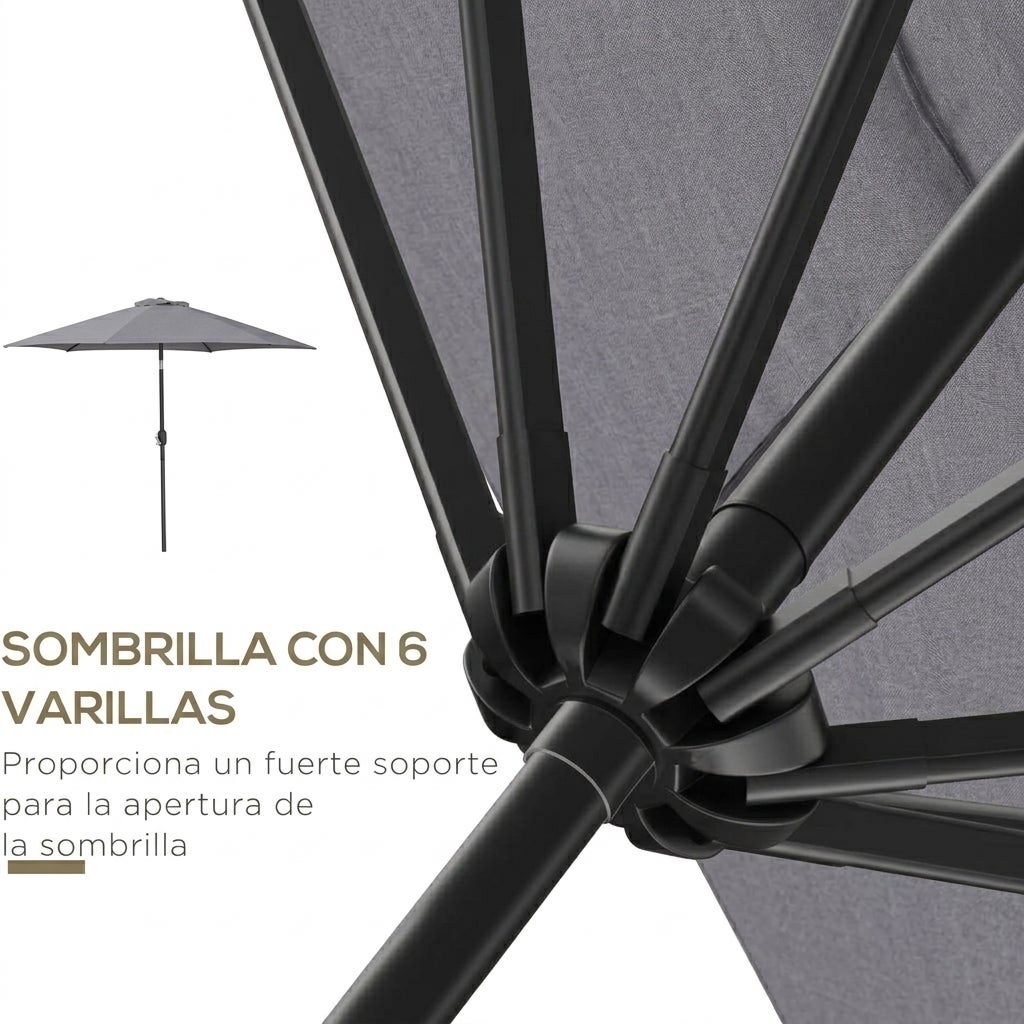 Sombrilla Parasol Reclinable para Jardín Patio Terraza Playa Piscina con Manivela Aluminio Protector UV 2.7x2.35m Gris Oscuro - 6