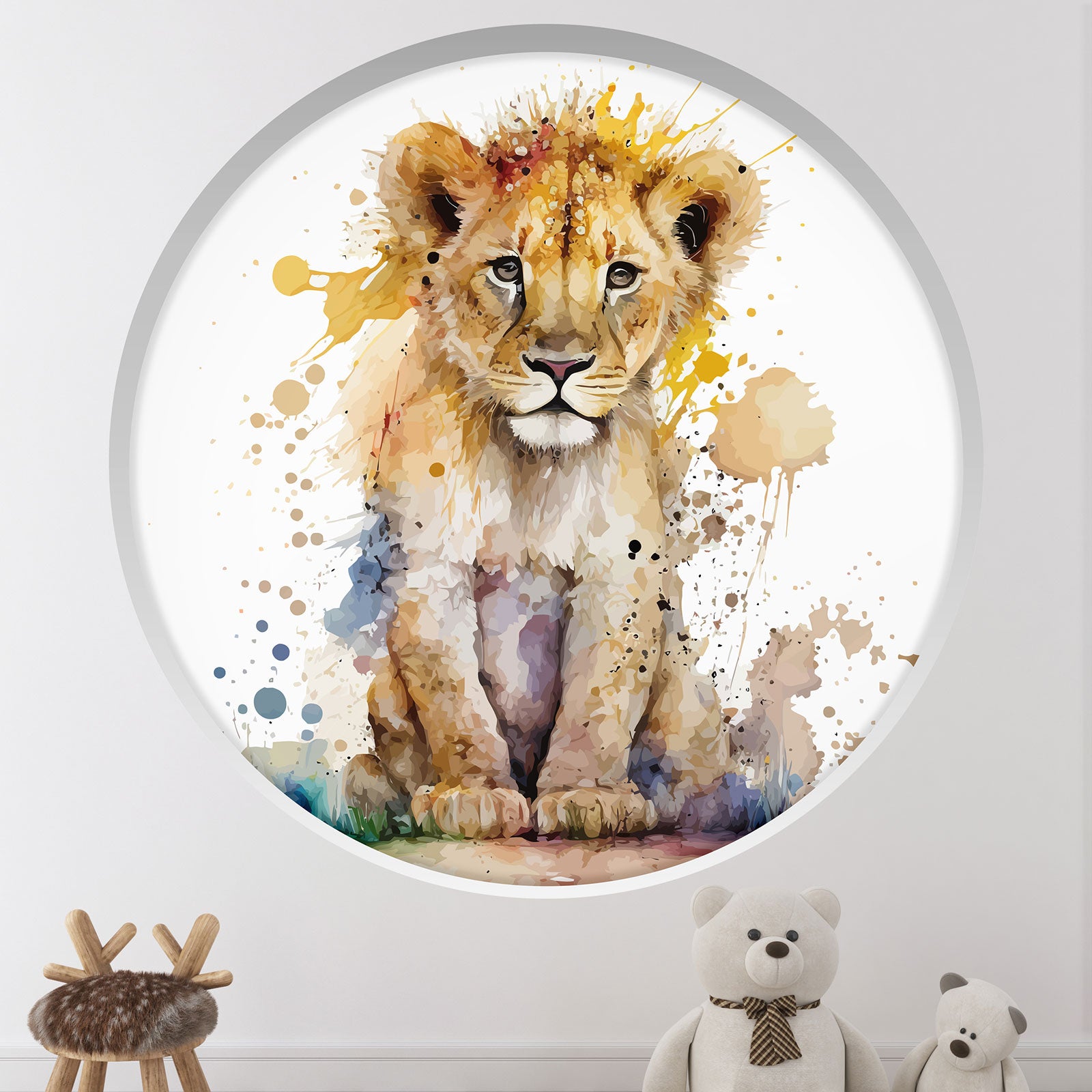 Stickers Trompe l'oeil Arche ronde Enfants - Lion - Diamètre 100 cm ...