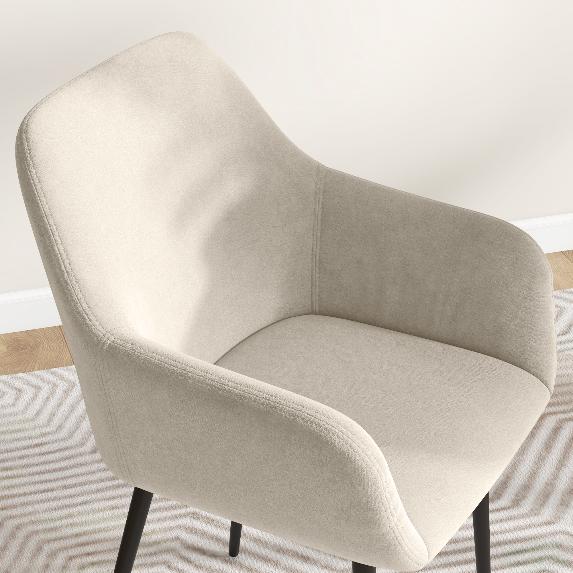 HOMCOM Set 2 Sedie da Pranzo Nordiche Imbottite con Braccioli Ricurvi in Tessuto Effetto Velluto, 54x57x80 cm, Crema - 8