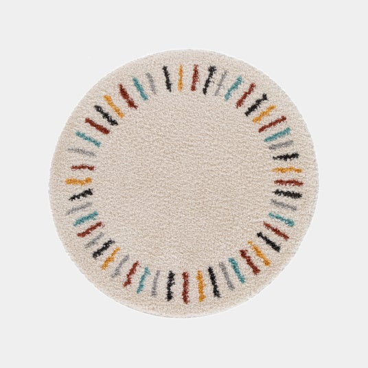 Tapis rond style berbère - Adel - Beige et traits multicolore - Ø 160 cm