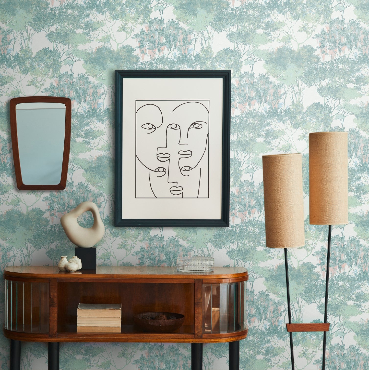 Tapeta kwiatowy wzór w wielu kolorach,zielonym,białym,pomarańczowymIniebieskim - 53 cm x 10.05 m - LIVINGWALLS