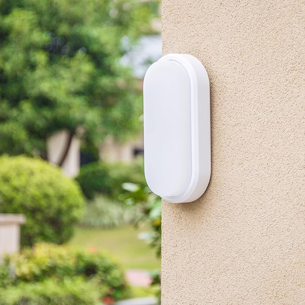 Biała lampa ścienna 19,5 x 9,5 x 5 cm, 1 sztuka, 12 W, 3000 K, ciepłe światło, akrylowa, mała owalna lampa sufitowa LED, wodoodporna