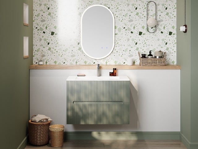 Meuble sous vasque suspendu strié vert - 80 cm - PAVANI