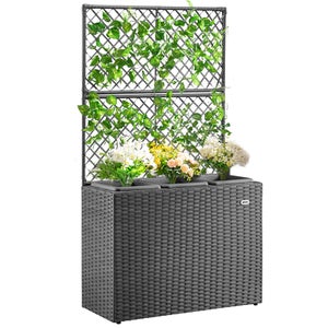 Fioriera Da Esterno Con Traliccio In Legno - Aiuola Rialzata Con Grigliato E Drenaggio, Naturale 200x44x114 Cm