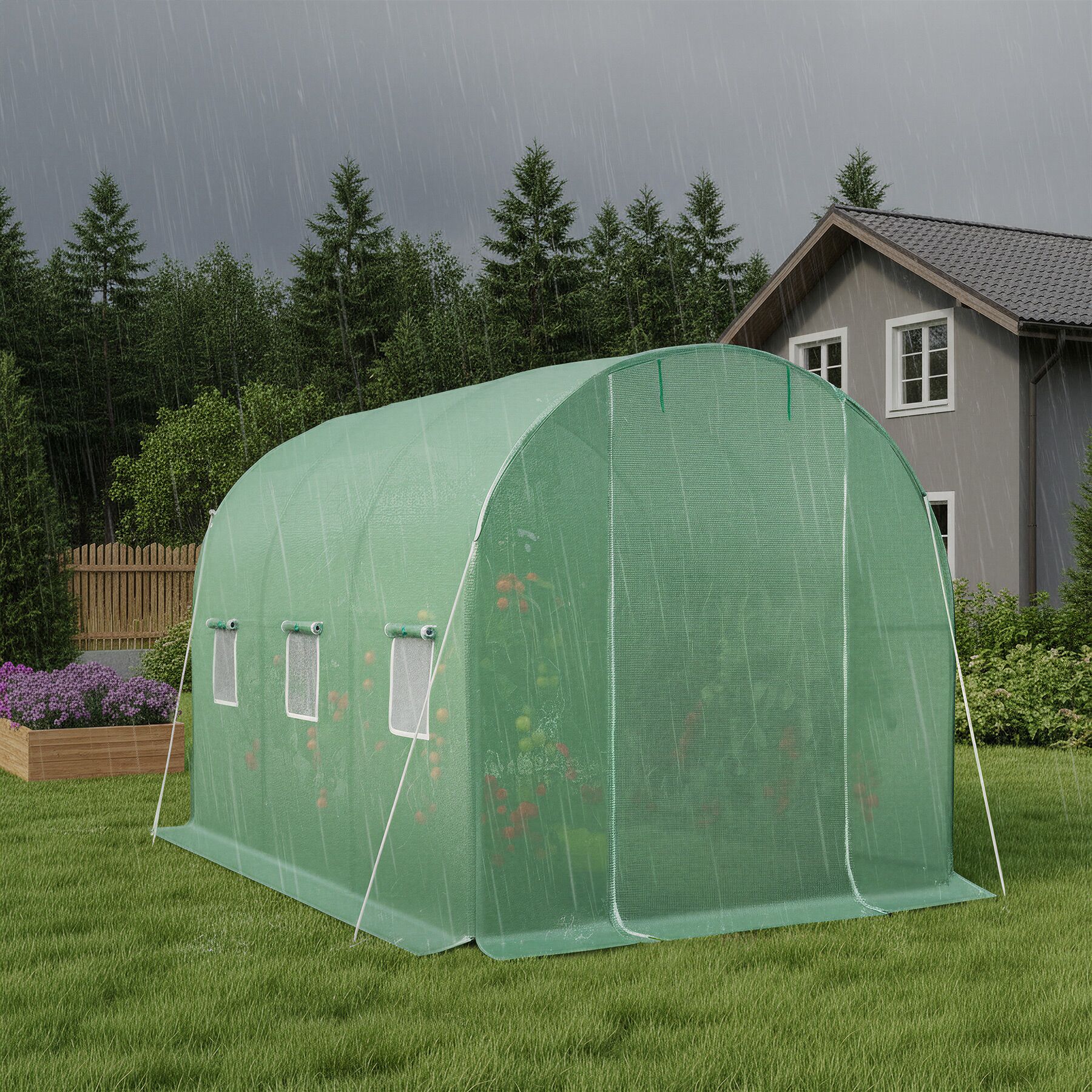 Serre tunnel en plastique 7 m² 343 x 200 x 200 cm avec cordes et piquets inclus TECTAKE - 3