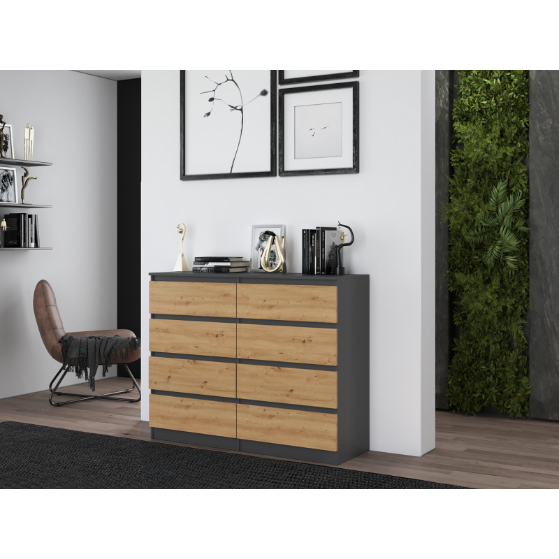 MILAN - Commode de chambre 8 tiroirs - 138x97x40cm - Meuble de rangement - Style moderne - Gris&Chêne - 4