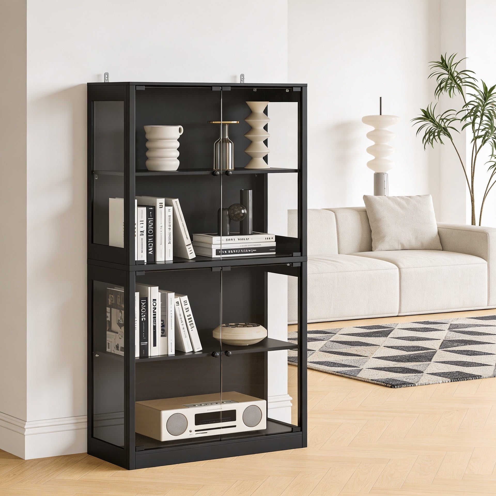 Vitrine Armoire 4 portes avec Lumière Intelligente et Boîtier intelligent, Salon et Chambre, 80x35x165, Noir - 6