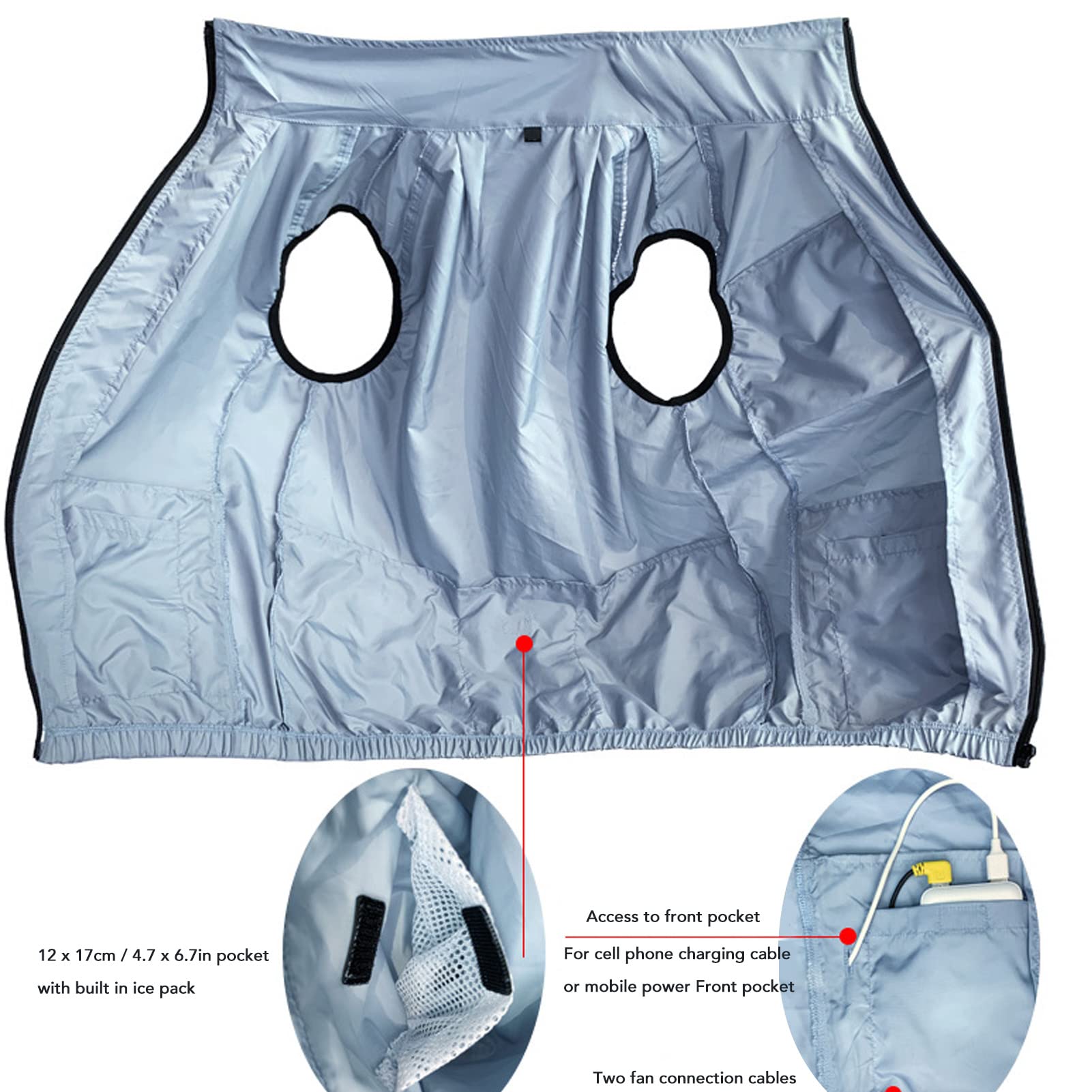 Gilet rafraîchissant d'été avec 2 ventilateurs, vêtements climatisés alimentés par batterie, vêtements climatisés microporeux réglables à 3 niveaux po - 7