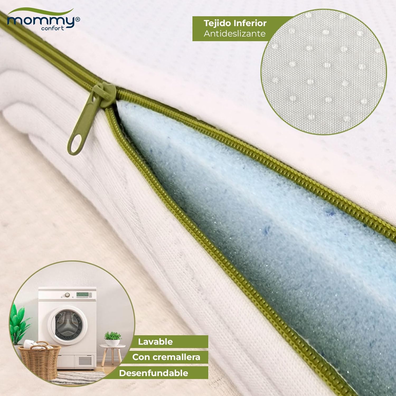 Cobertura viscoelástica 150x190x6 cm - Capa lavável e amovível com fecho de correr - Núcleo 100% viscoelástico -- Respirável, Alívio das dores - 5