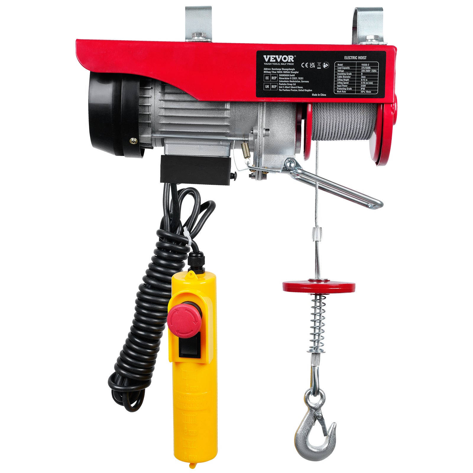 Talha elétrica SucceBuy com cabo de aço 250 kg, motor 510 W, comando com fio 4 m, elevação 12 m, para garagem e oficina - 9