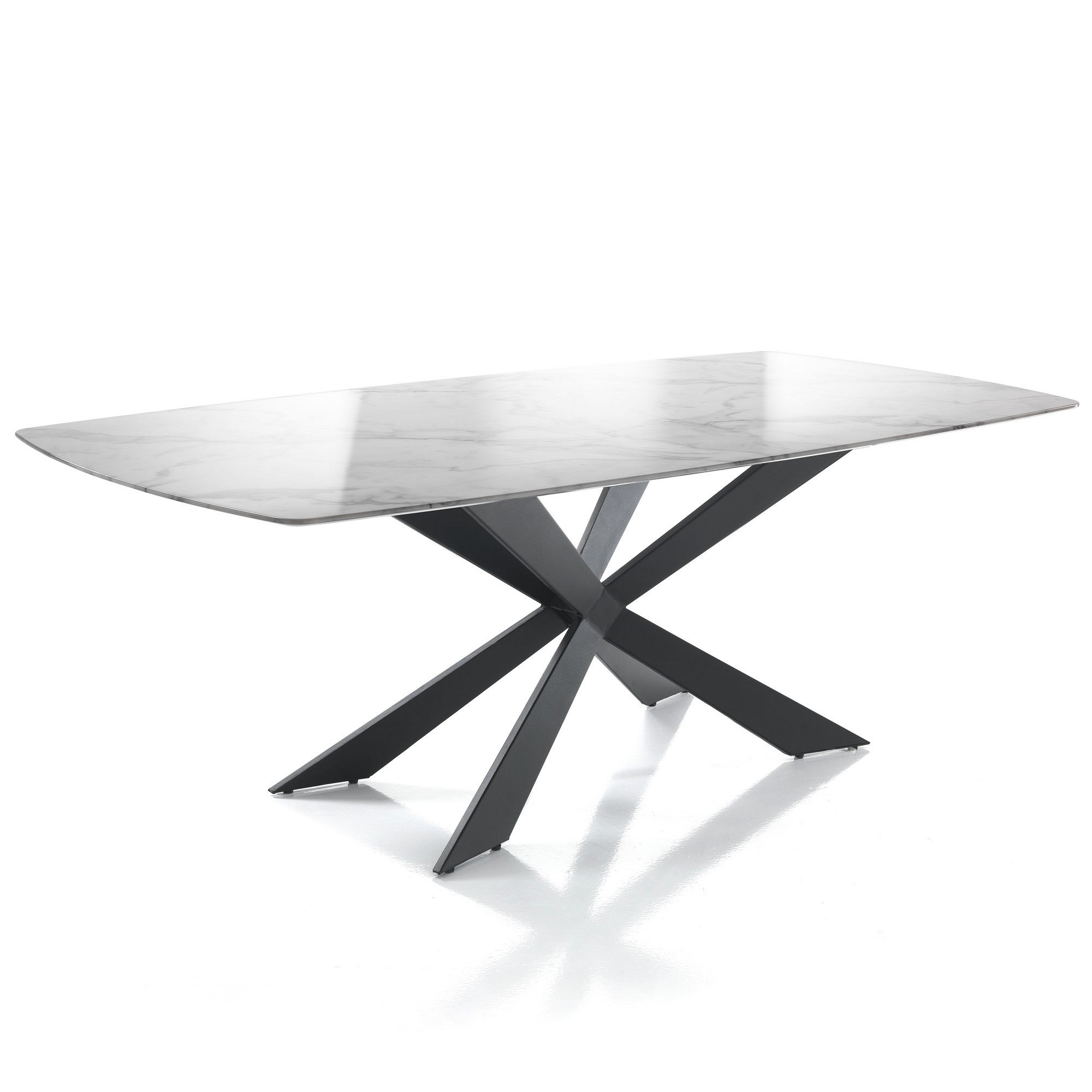 Stół TIPS MARBLE z matowego czarnego metalu, blat z płyty MDF imitującej marmur, 200x100 cm, 8 miejsc